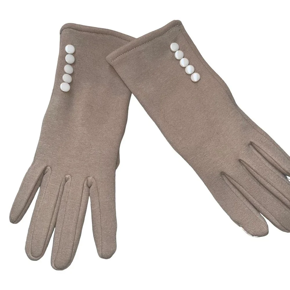 BYOS, Women's Tan Gloves, w/Faux Fur Lining & Button Details - Picture 1 of 4
